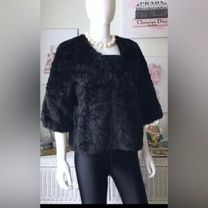 Club Monaco Faux Fur Jacket Short Waisted Zip Up in black color size XS